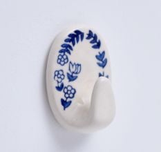 Blue Floral Ceramic No Drill Adhesive Wall Hook